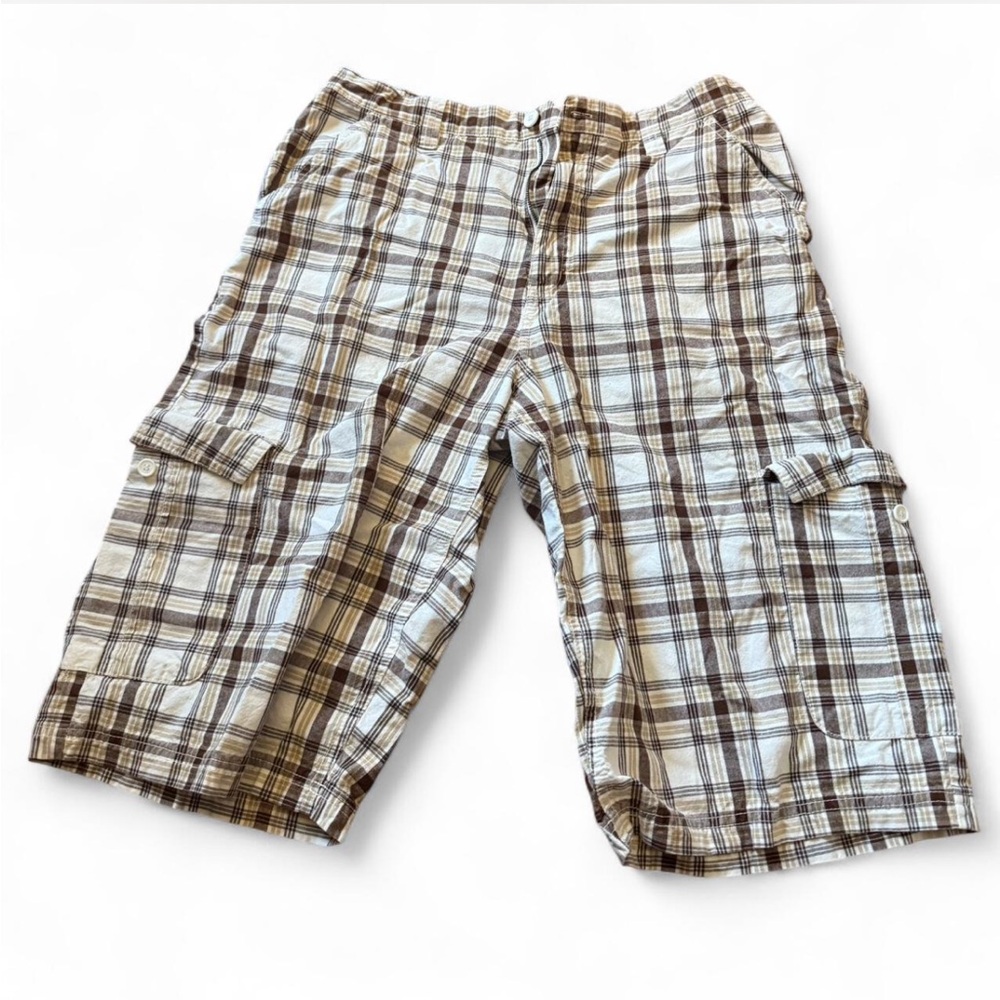 South Pole Plaid Cargo Shorts in Brown and Cream